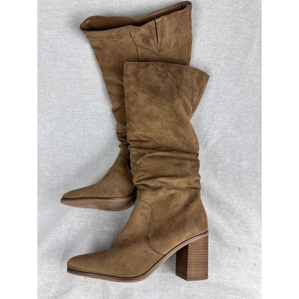 Universal Thread Womens Cognac Faux Suede Slouchy Block Heel‎ Boots Size 10 NEW
